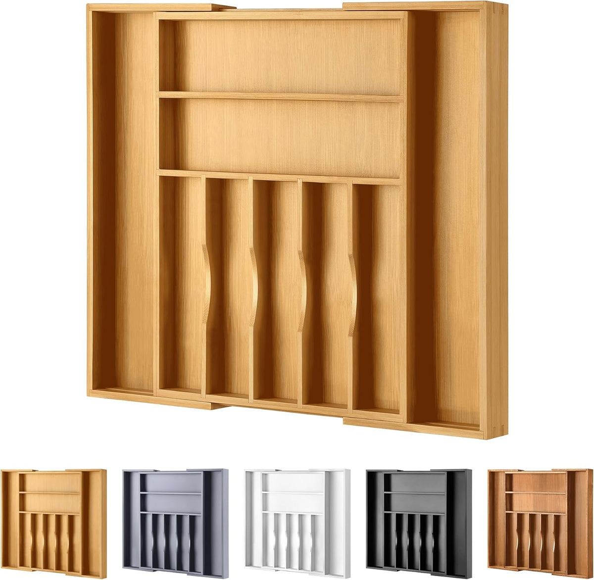 Large Premium Bamboo Silverware Organizer - Expandable Drawer Organizer & Utensil Organizer