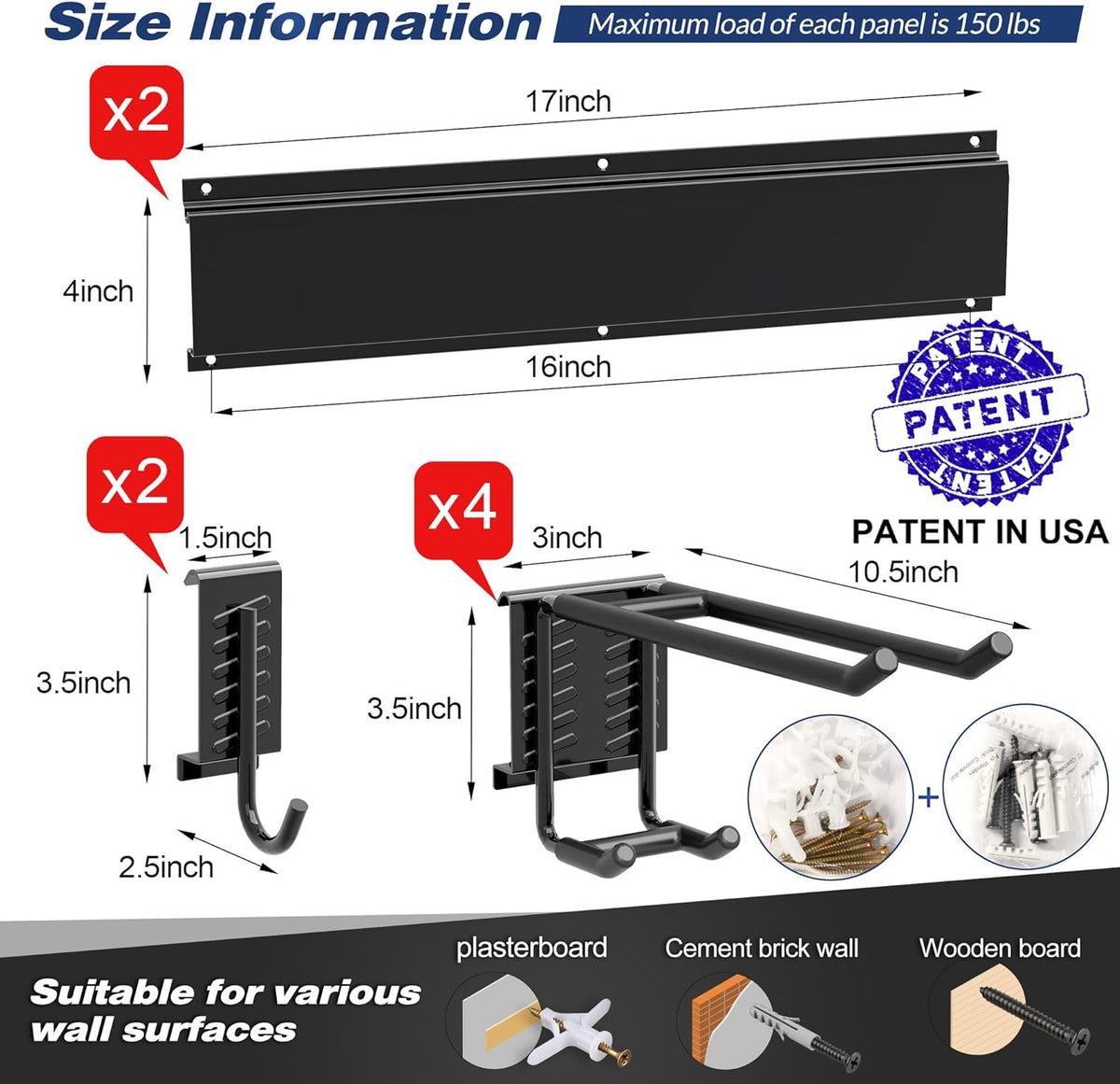 Garage Tool Storage Rack, Heavy Duty Garage Storage Organizer Rack System Wall Mounted Tool with 6