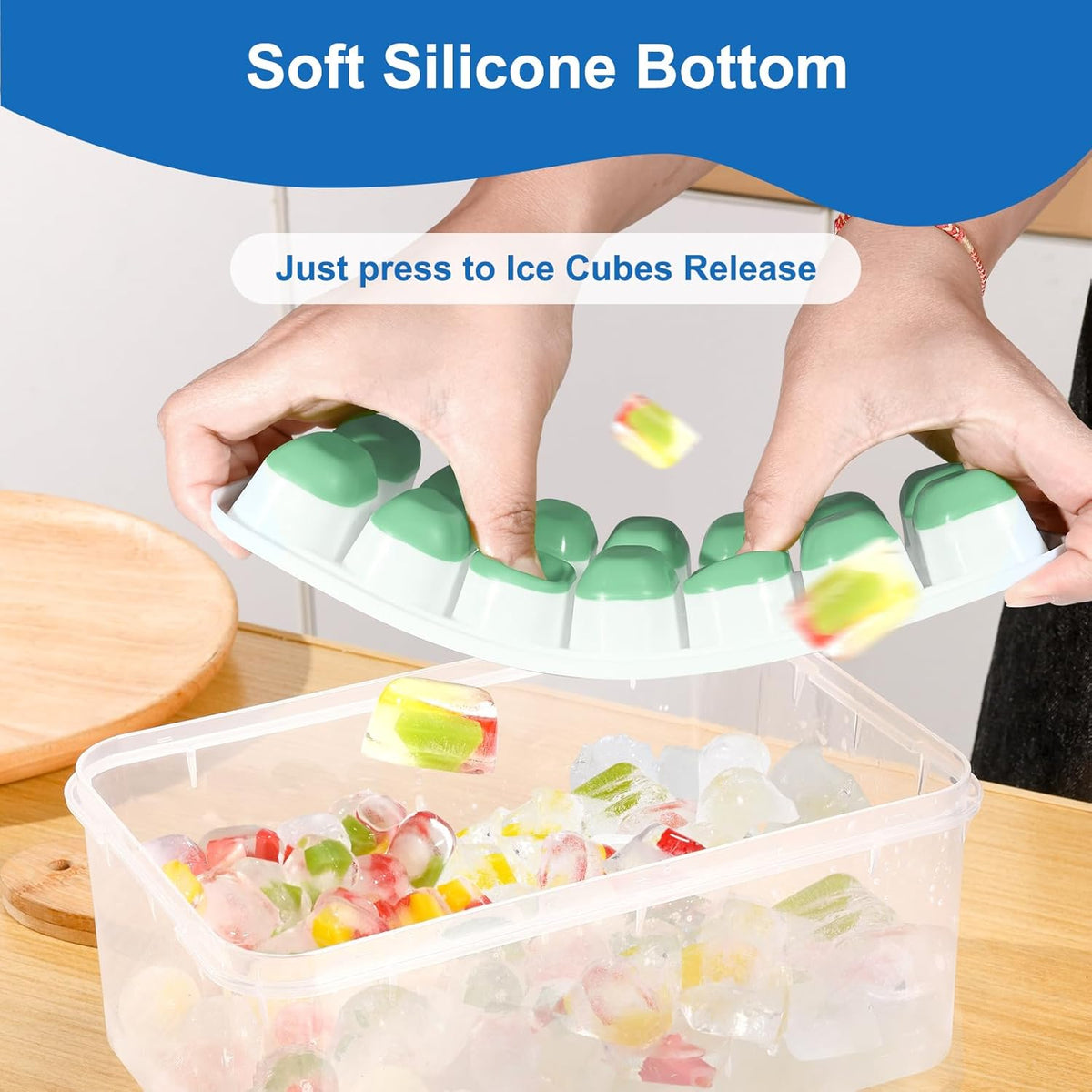 Ice Cube Tray, Ice Cube Trays for Freezer 6 Pack with Lid and Bin, Ice Tray Easy-Release, Ice Trays