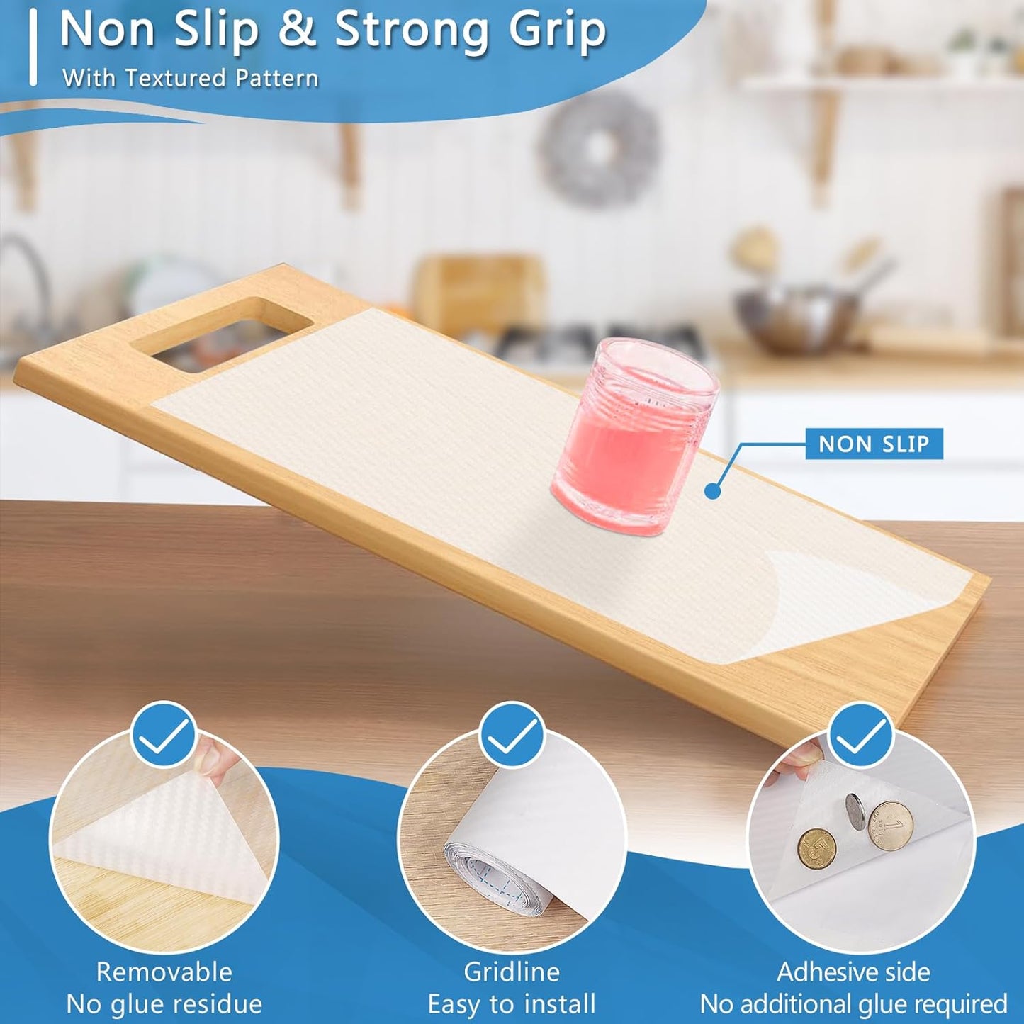 Self-Adhesive Shelf Liner Kitchen Liner, Waterproof Backed Paper Easy Peel and Stick Contact Liner