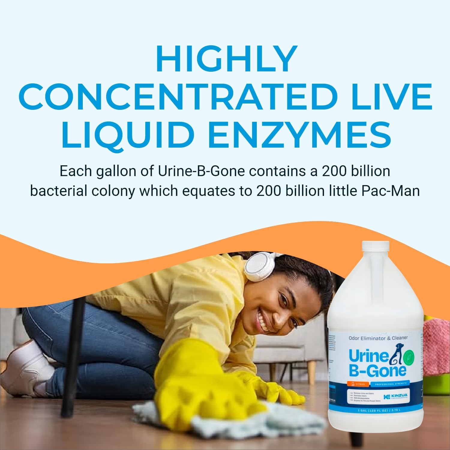 KINZUA ENVIRONMENTAL Urine B-Gone, Professional Enzyme Odor Eliminator & Pet Stain Remover, Human