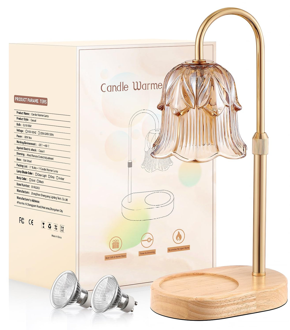 Candle Warmer Lamp Adjustable Timer - Electric Flower Glass Candles Light