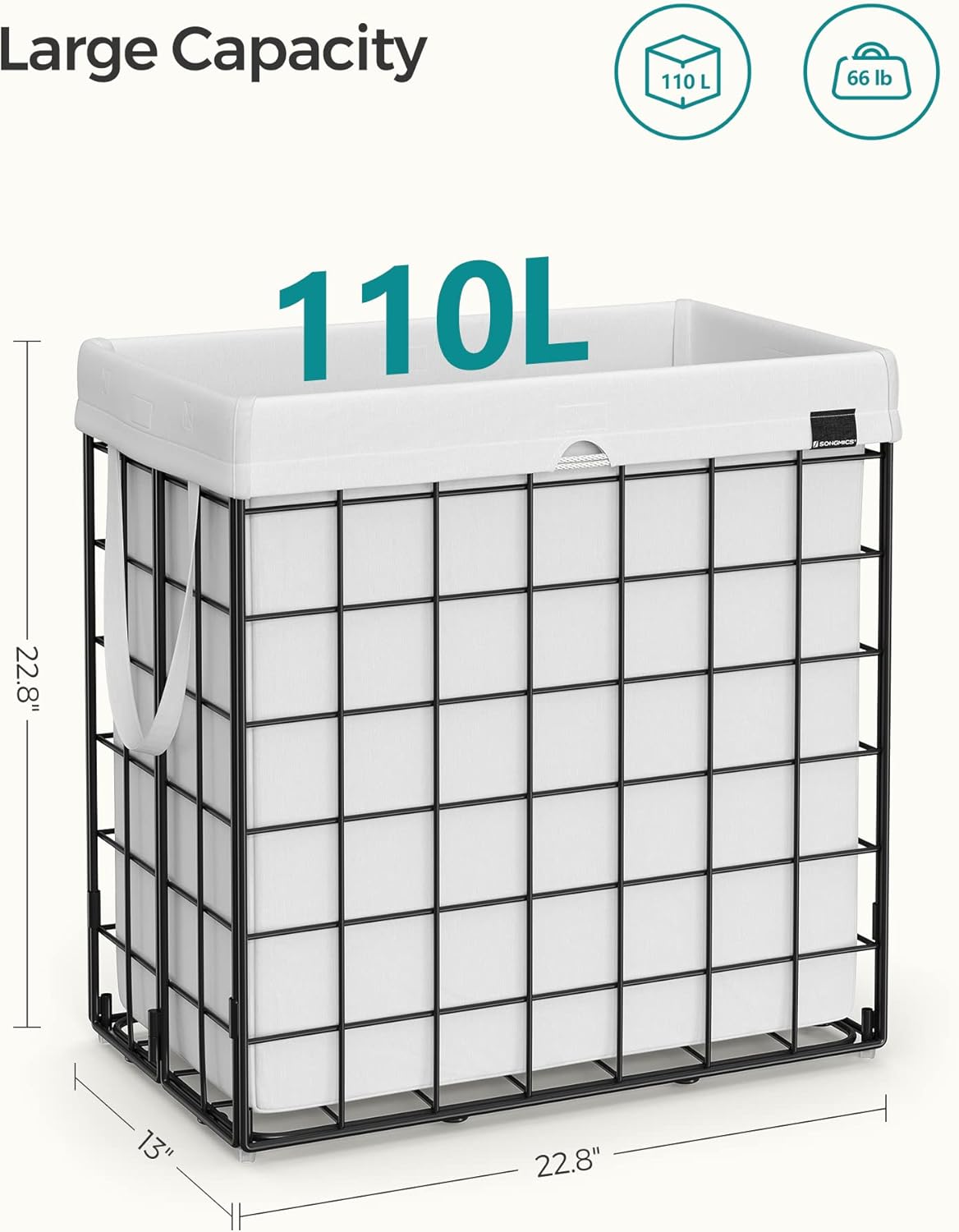 SONGMICS Laundry Hamper, 29 Gal. (110L) Laundry Basket, Collapsible Clothes Hamper, Removable and