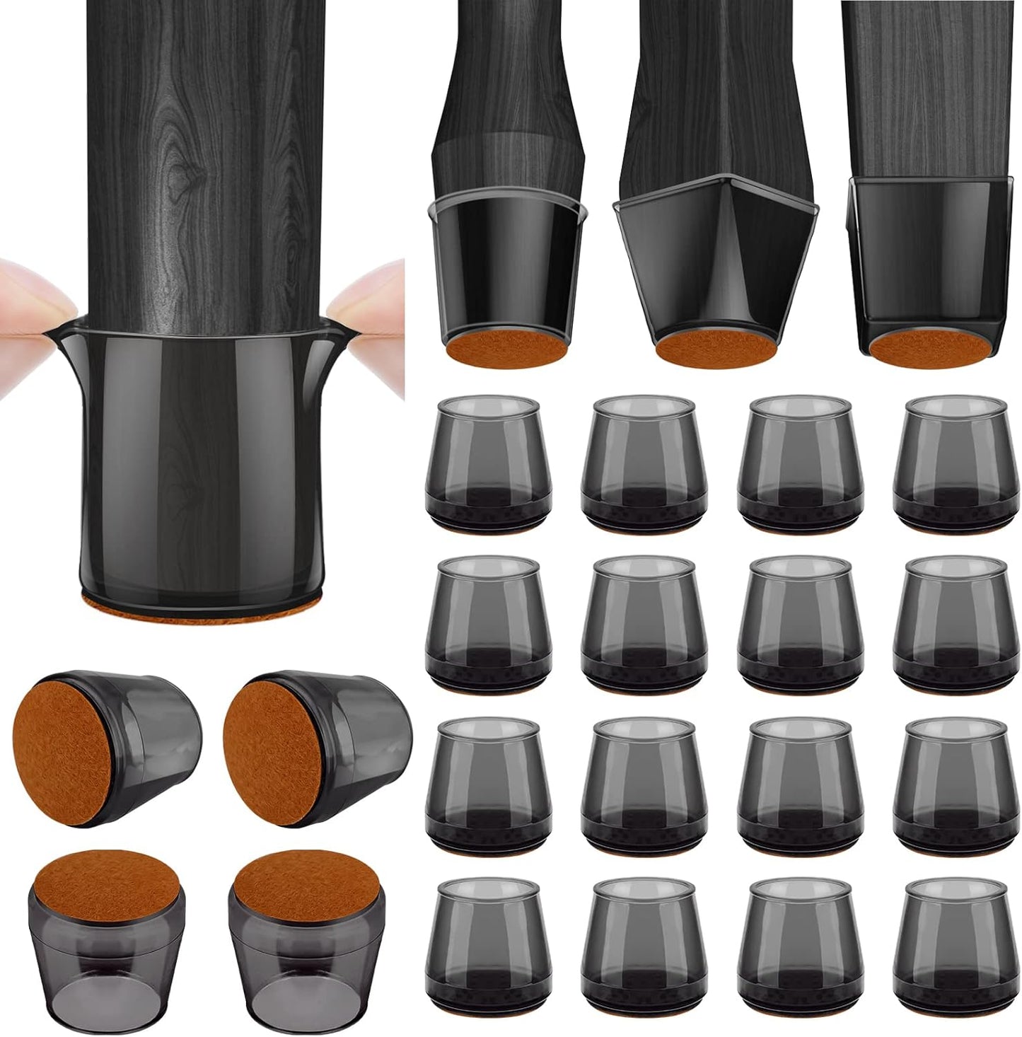 BALEINE 16 Pack Silicone Chair Leg Floor Protectors, Stool Leg Protectors Cap, Non-Slip Chair Leg