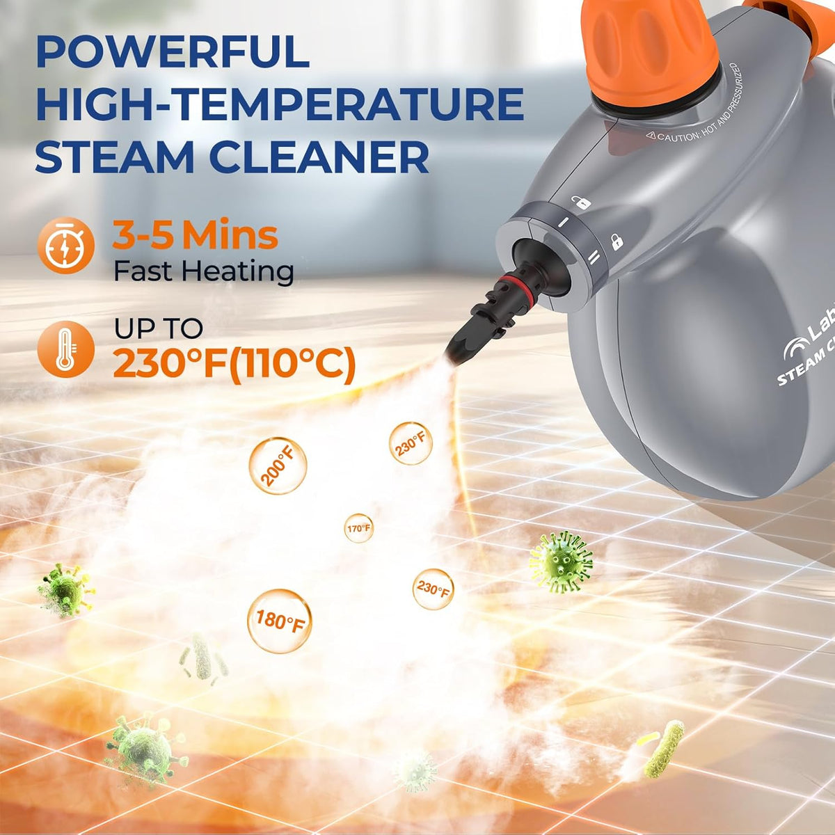 LABIGO Steam Cleaner, Pressurized Handheld 13pcs Multi-Purpose Natural Deep Cleaning Steamer