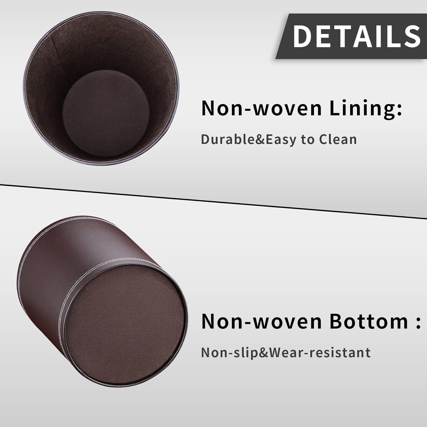 Pu Leather Trash Can for Bedroom, 2.6 Gallon Wastebasket for Office, Small Bathroom Garbage Cans