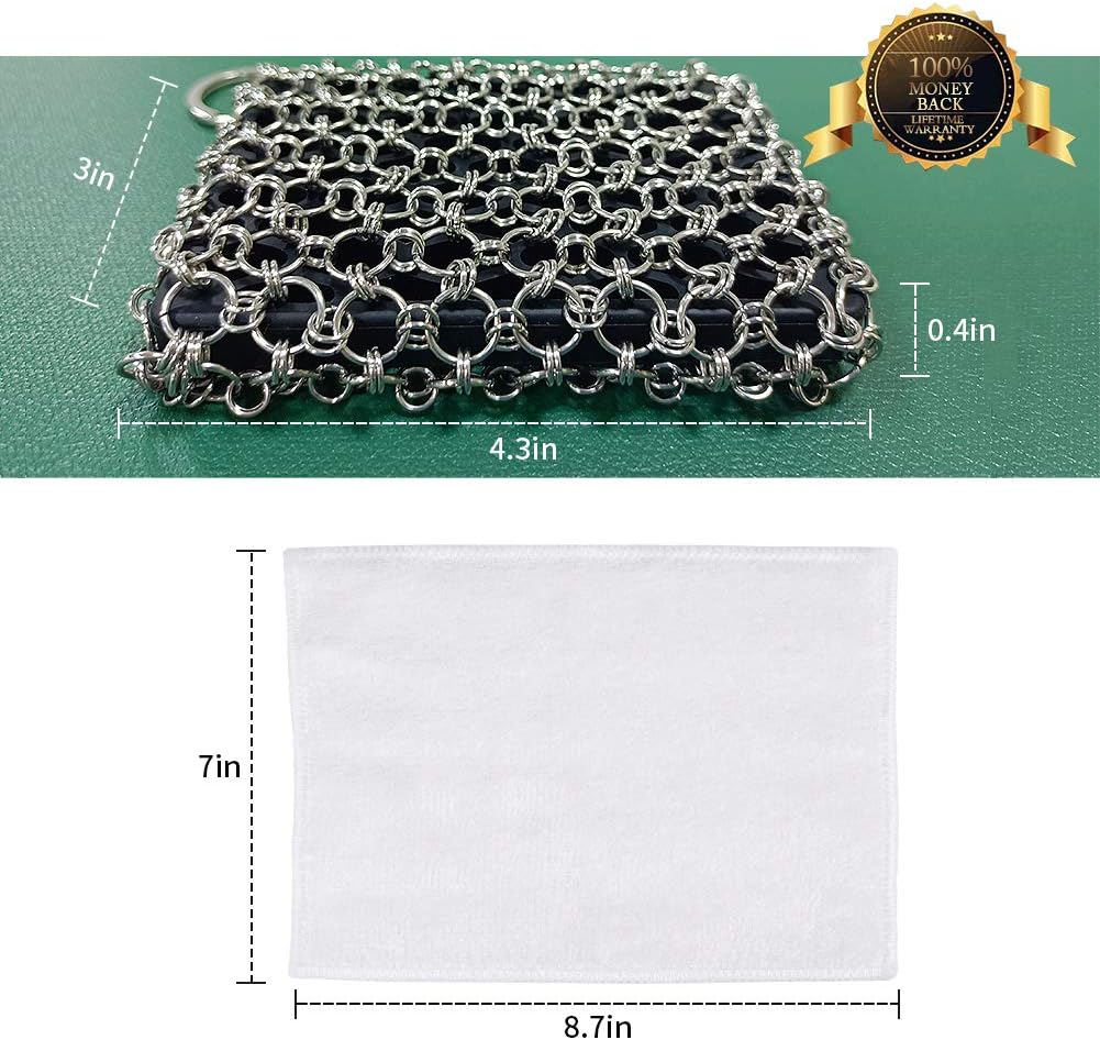 Herda 316L Cast Iron Scrubber Cleaner, Large Chainmail Scrubber for Cast Iron Pan - Chain Mail