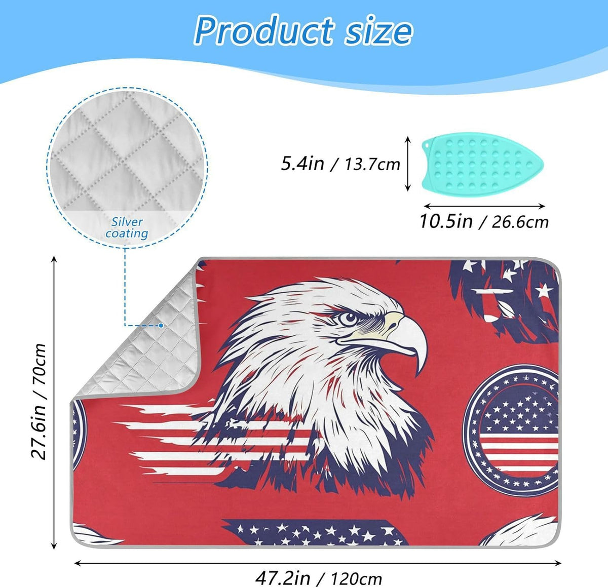 American Flag Bald Eagle Red Ironing Mat for Table top Portable Ironing Pad Blanket for Washer