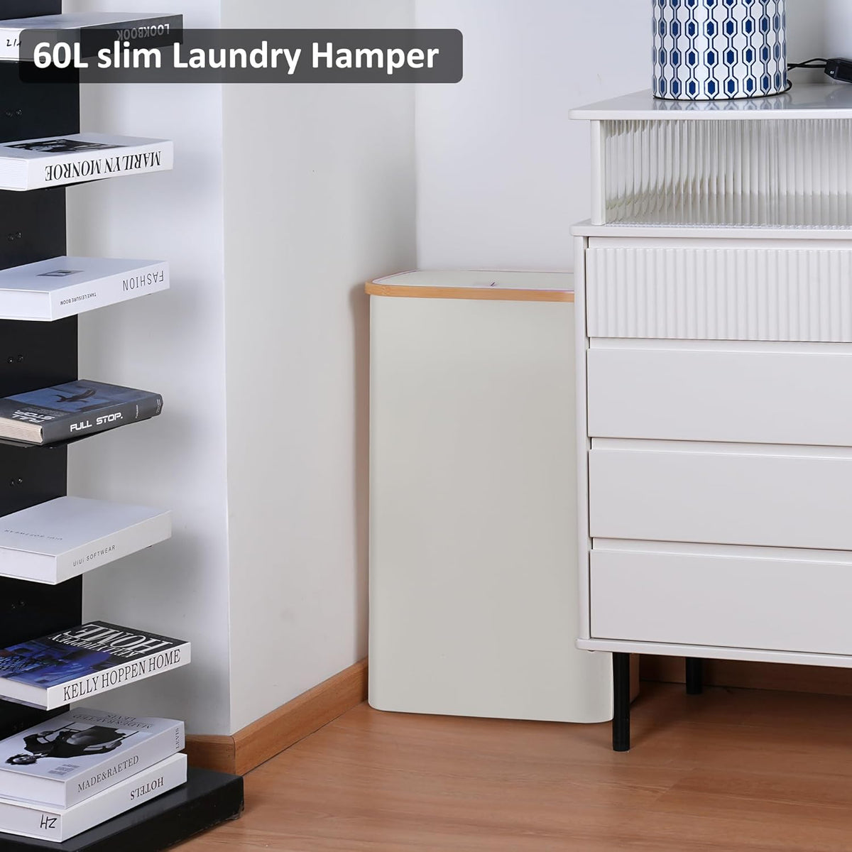 Slim Laundry Basket,Tall laundry Hamper with Lid,60L Hamper for Laundry,Dirty Cloth Hamper with