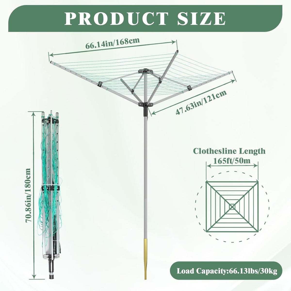 Outdoor Umbrella Drying Rack 165 Feet Umbrella Clothesline with 12 Lines Rotary Drying Rack