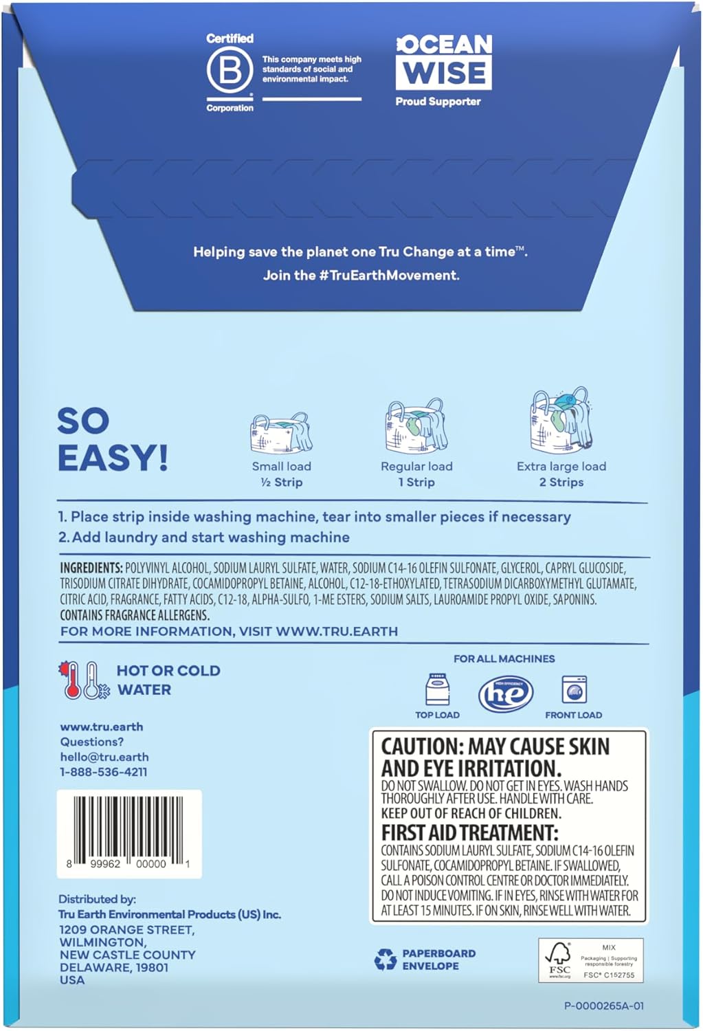 Tru Earth Compact Dry Laundry Detergent Sheets - Up to 64 Loads (32 Sheets) - Paraben-Free
