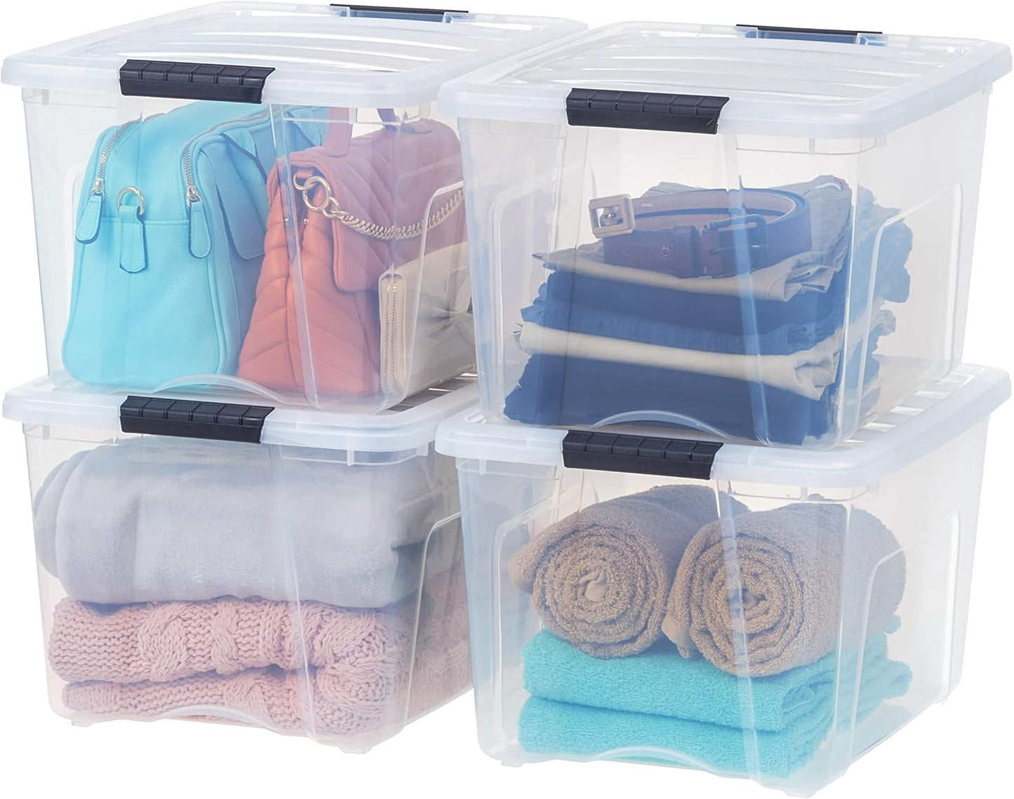 IRIS USA 40 Qt Stackable Plastic Storage Bins with Lids, 4 Pack - BPA-Free, Made in USA