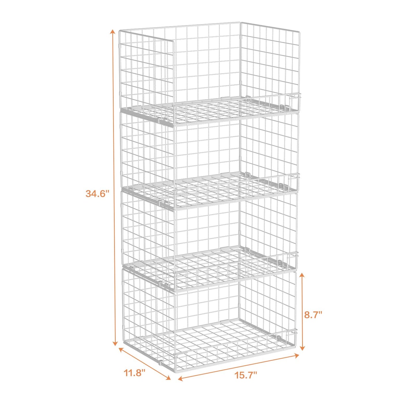 Yociyoga 4-Tier Stackable Closet Organizers and Storage Basket, Foldable Closet Shelf Organizer