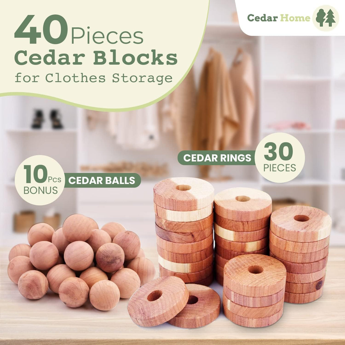 Cedar Blocks for Clothes Storage | Cedar Balls & Rings | Dresser Drawer Freshener Odor Eliminator |