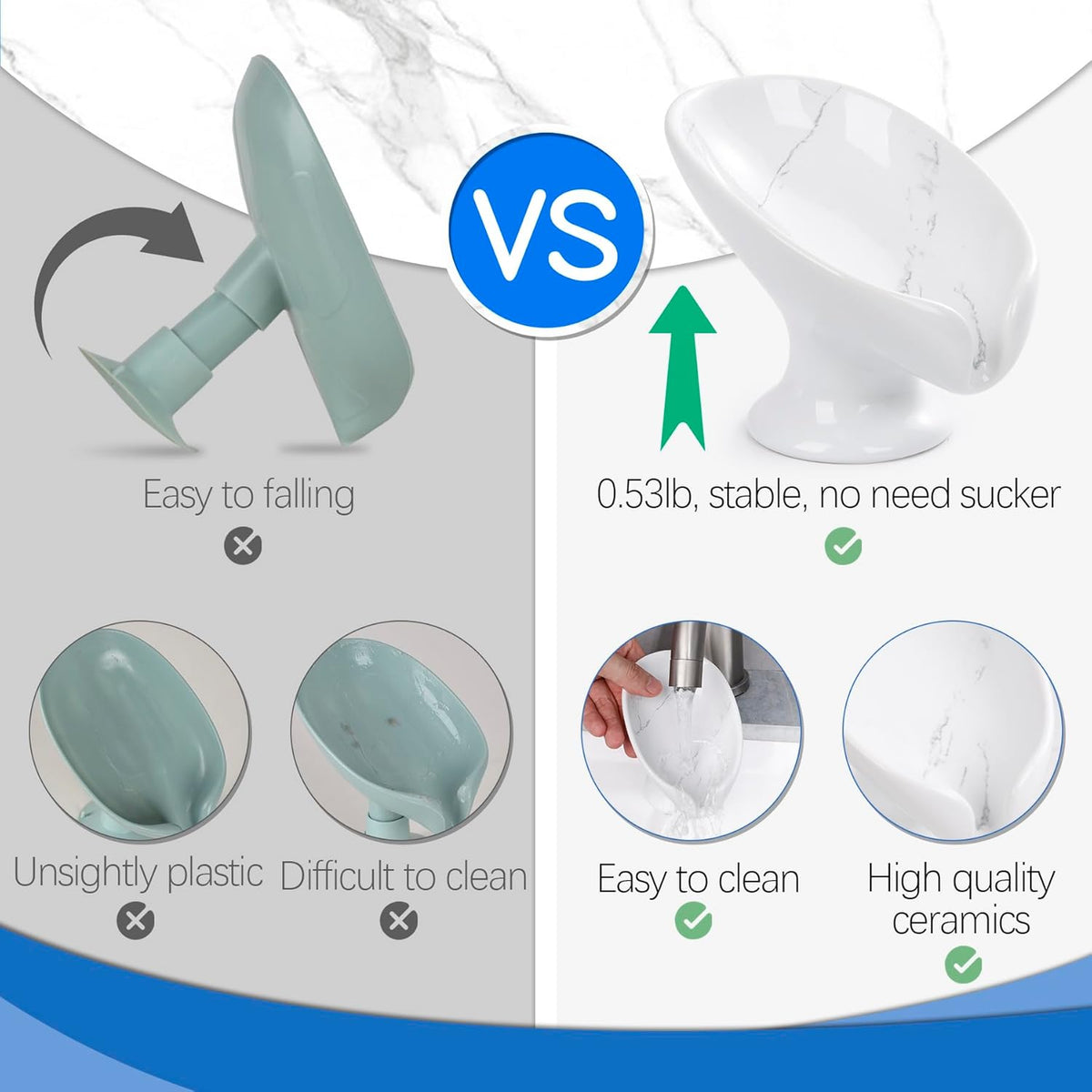 Soap Dish Set, Self Draining Bar Soap Holder for Bathroom Sink, Leaf Shaped Drainage Soap Dish