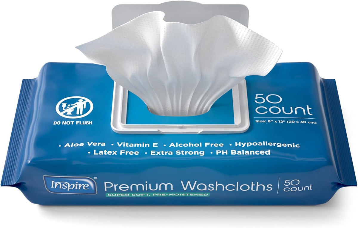 Inspire Adult Wet Wipes, Wash Cloths | Adult Wipes for Incontinence & Cleansing for Elderly, 8"x12"