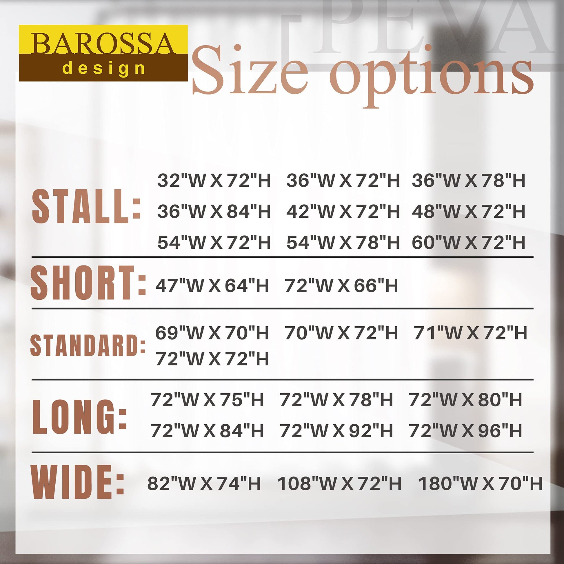 Barossa Design Heavy Duty Shower Curtain Liner with 6 Magnets, Clear, 72x72