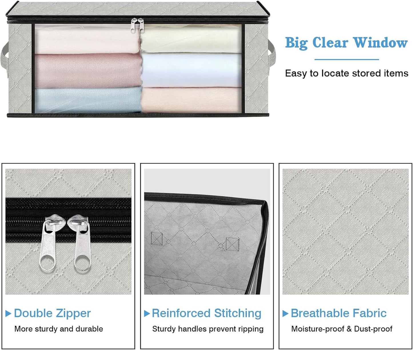HomeHacks Storage 8-Pack Clothes Organizer Storage Bags Foldable Storage Box with Large Clear