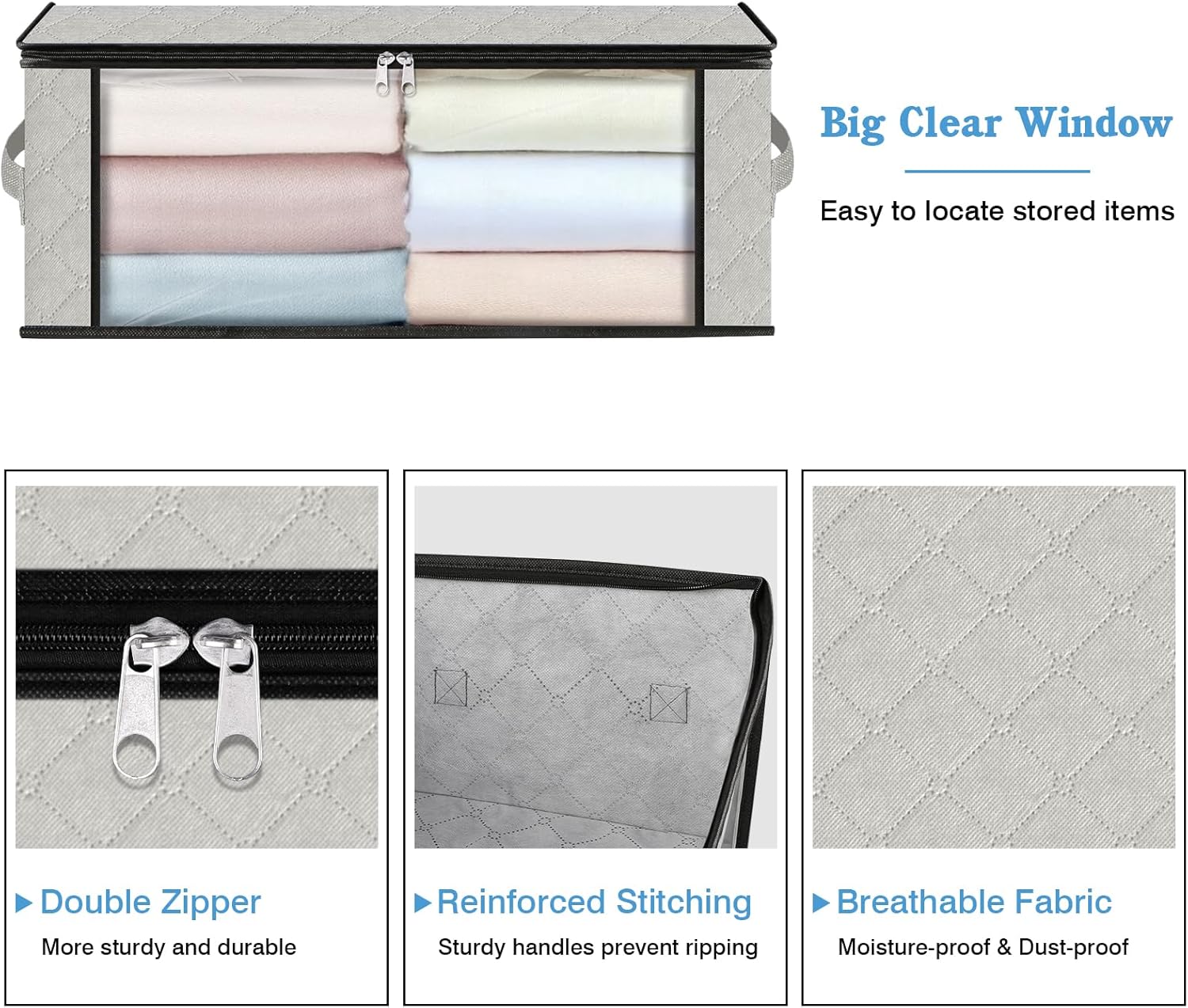 HomeHacks Storage 4-Pack Clothes Organizer Storage Bags Foldable Storage Box with Large Clear