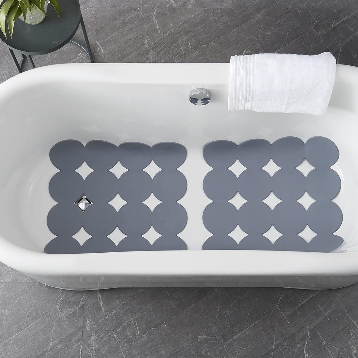 Square Shower Mat Nonslip - 2PCS Rubber Bathtub Mat with Suction Cups for Inside Shower Bathroom
