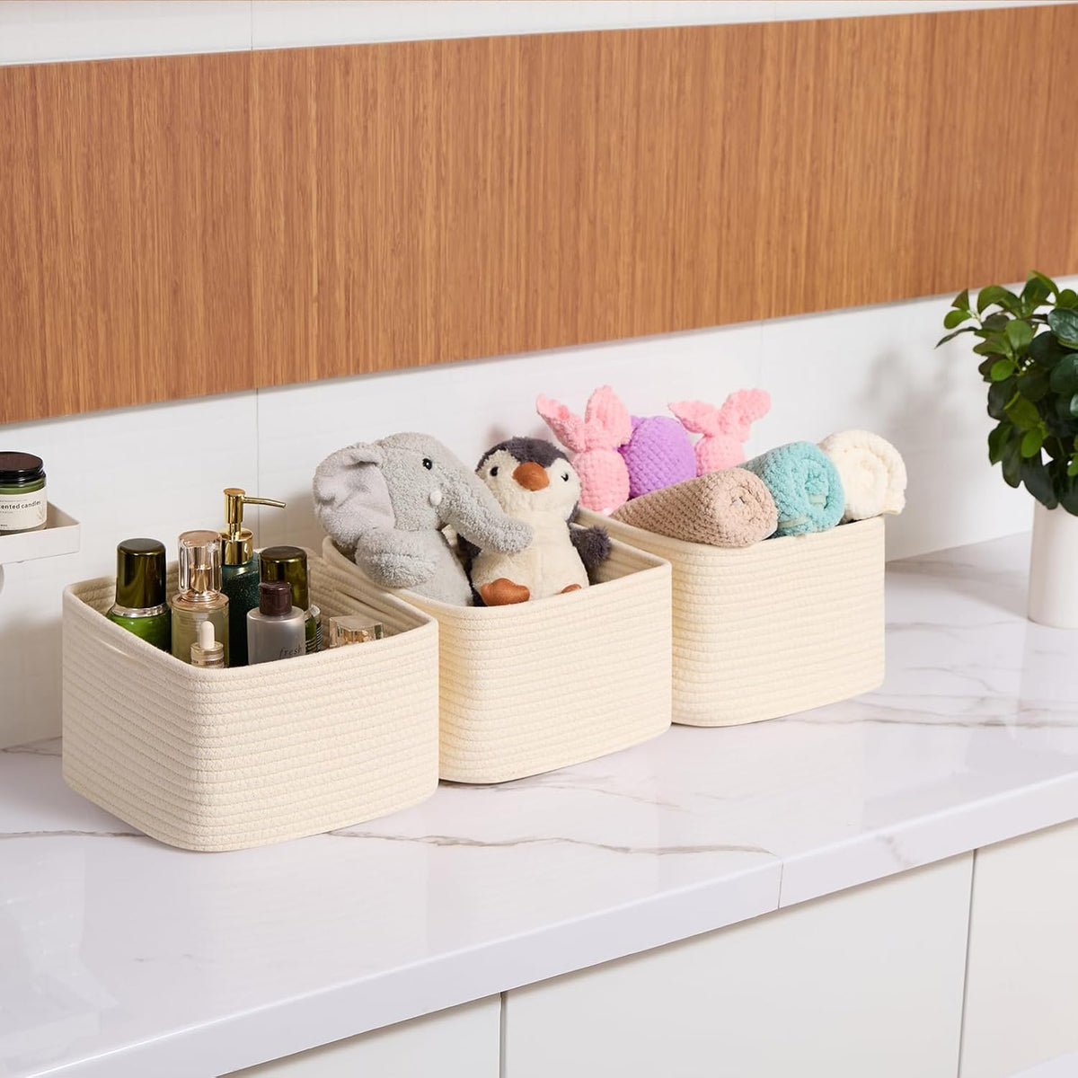 Small Organizing Baskets for Cubes Shelf, 9.7x9.7x7.1 Inch Rope Woven Storage Bins for Nursery