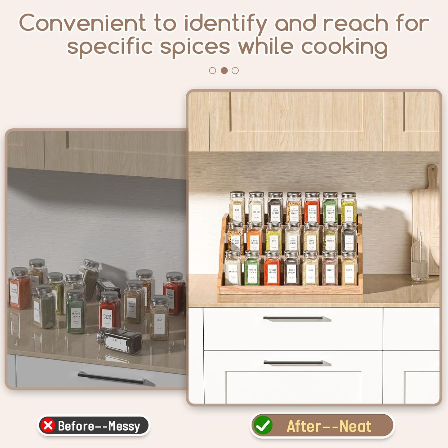 Tiered Spice Rack Organizer for Cabinet, Wooden Spice Rack for Countertop, Spice Shelf organizer