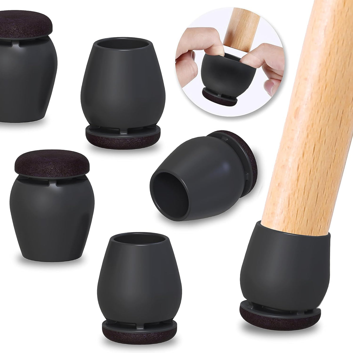 Ezprotekt 24 Pcs Black Chair Leg Floor Protectors for Hardwood Floors, Felt Furniture Pads Caps