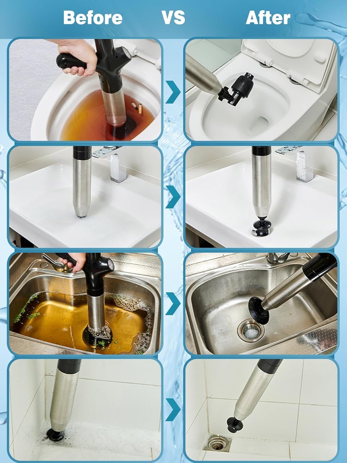 Toilet Plunger Drain Clog Remover Tool, High-Pressure Drain Snake Sink Plunger with Real-Time