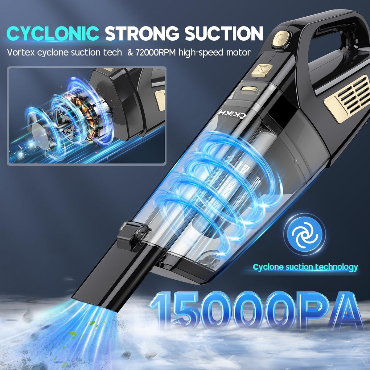 Handheld Vacuum Cordless, 15000PA Strong Suction Hand Held Car Vacuum Cleaner Portable with