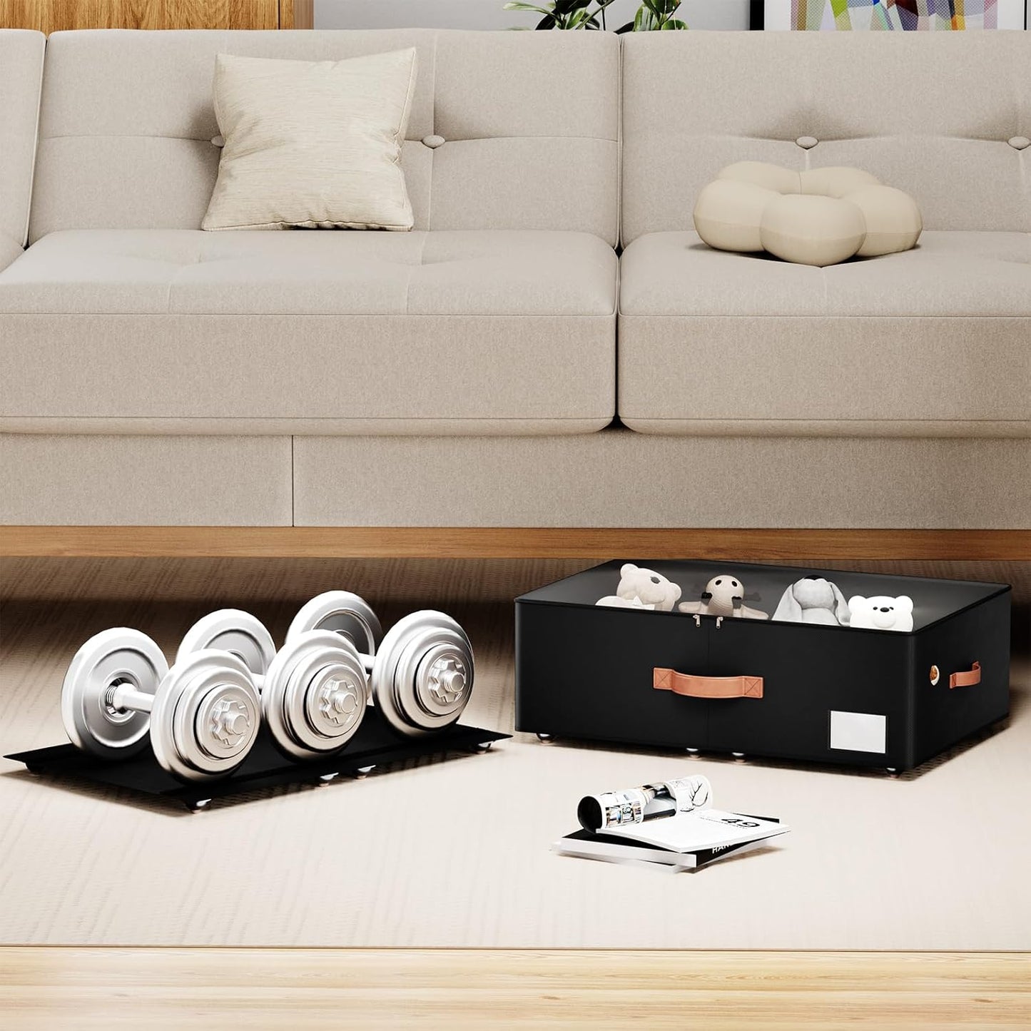 Underbed Storage With Wheels,Large Capacity 10 inches Height Storage Bins,Rolling Underbed Shoe