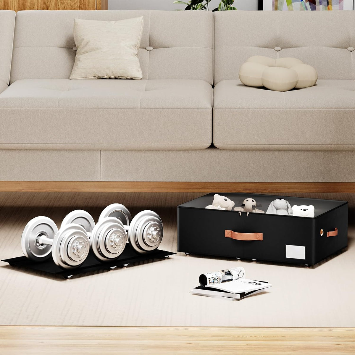 Underbed Storage With Wheels,Large Capacity 10 inches Height Storage Bins,Rolling Underbed Shoe