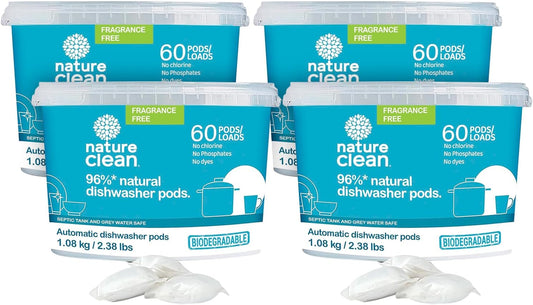 Nature Clean All Natural Dishwasher Pods, Plant-Based Non-Toxic Dishwasher Detergent Pods, Tough on