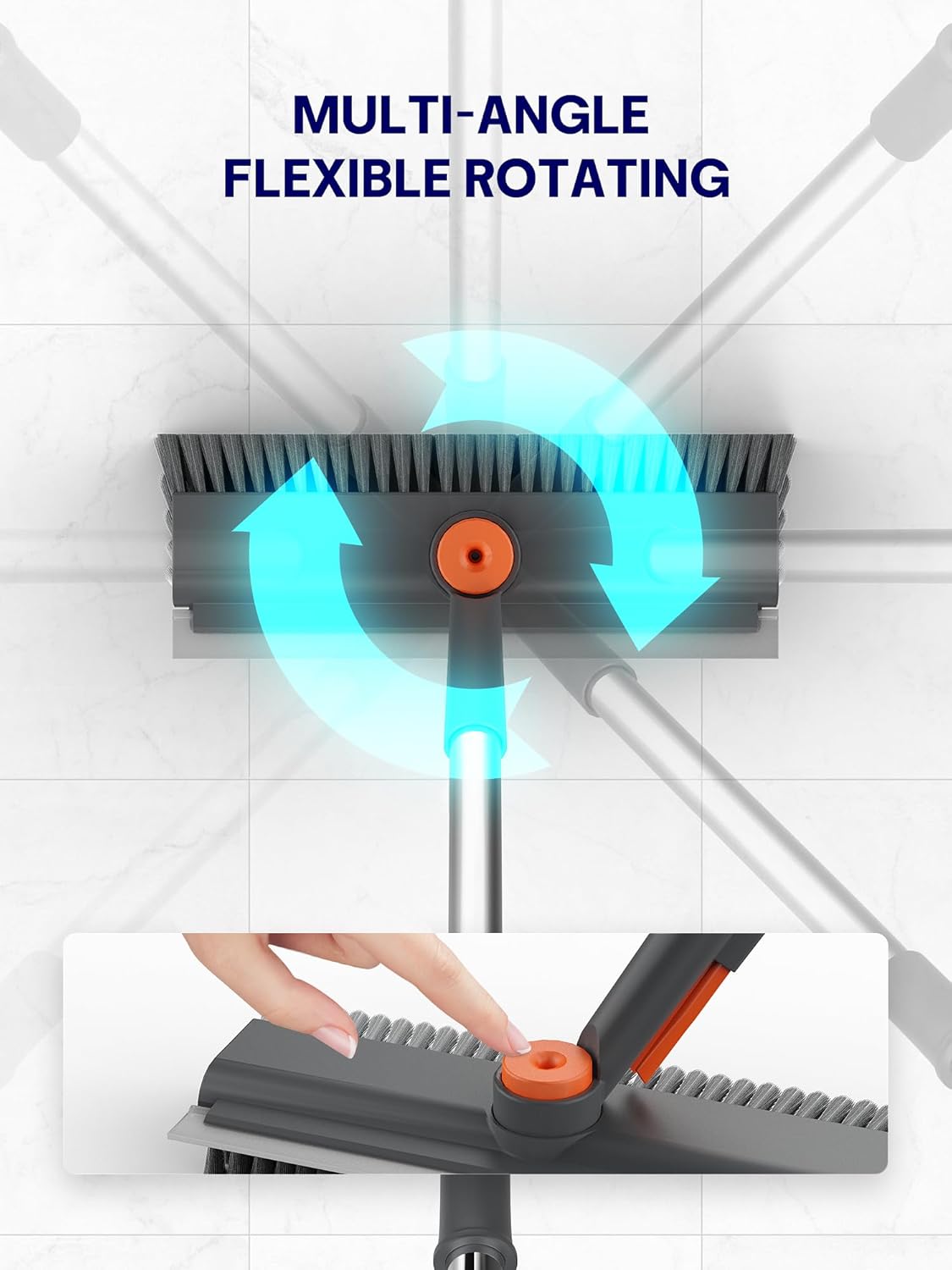 Floor Scrub Brush with Long Handle, 3 in 1 Multi-angle Swivel Right Angled Bristle Floor Scrubber