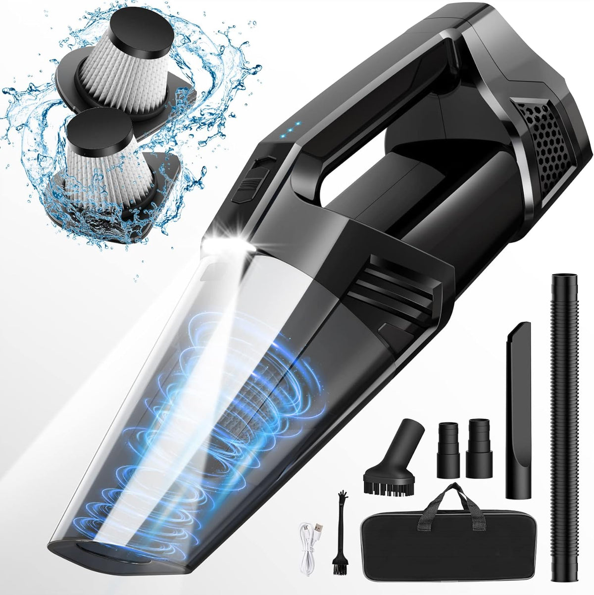 Handheld Vacuum Cordless Portable Car Vacuum with LED Light, High Power Suction, 3 in 1