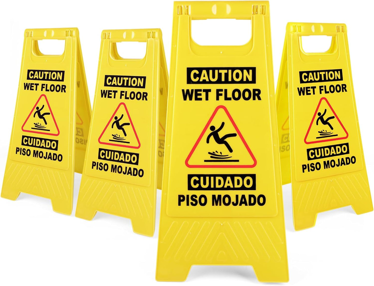 XPCARE 24 Inches Caution Wet Floor Sign,4PACK Yellow Bilingual Double-Sided Safety Warning Signs,A