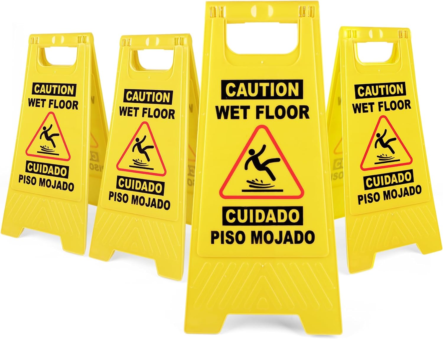 XPCARE 24 Inches Caution Wet Floor Sign,4PACK Yellow Bilingual Double-Sided Safety Warning Signs,A