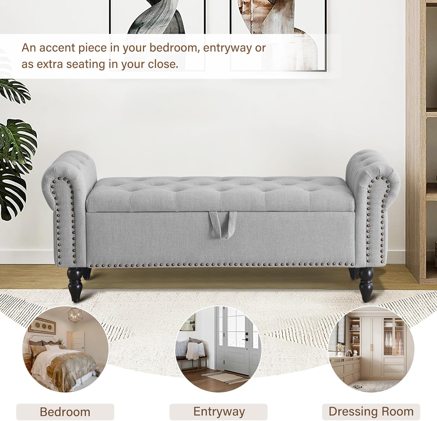 Furnimart Storage Ottoman Bench for Queen Size Bed, Faux Linen Upholstered Storage Bench Accent