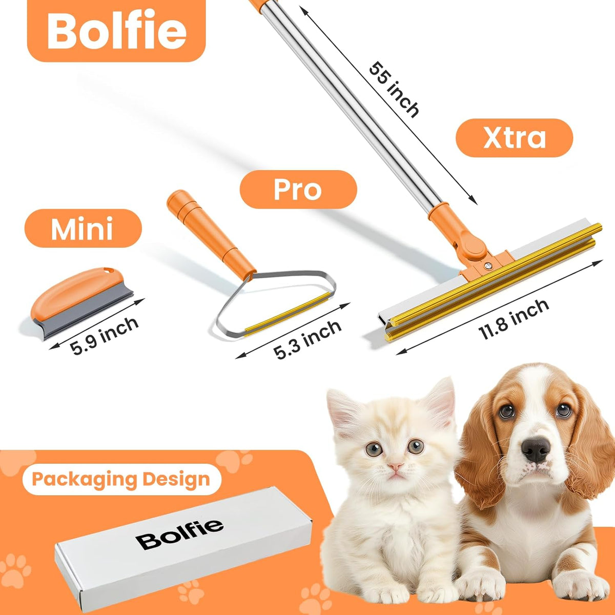 3 in 1 Carpet Rake for Pet Hair Removal, Tool Set of 3, 55” Long Handle Carpet Pet Hair Removal