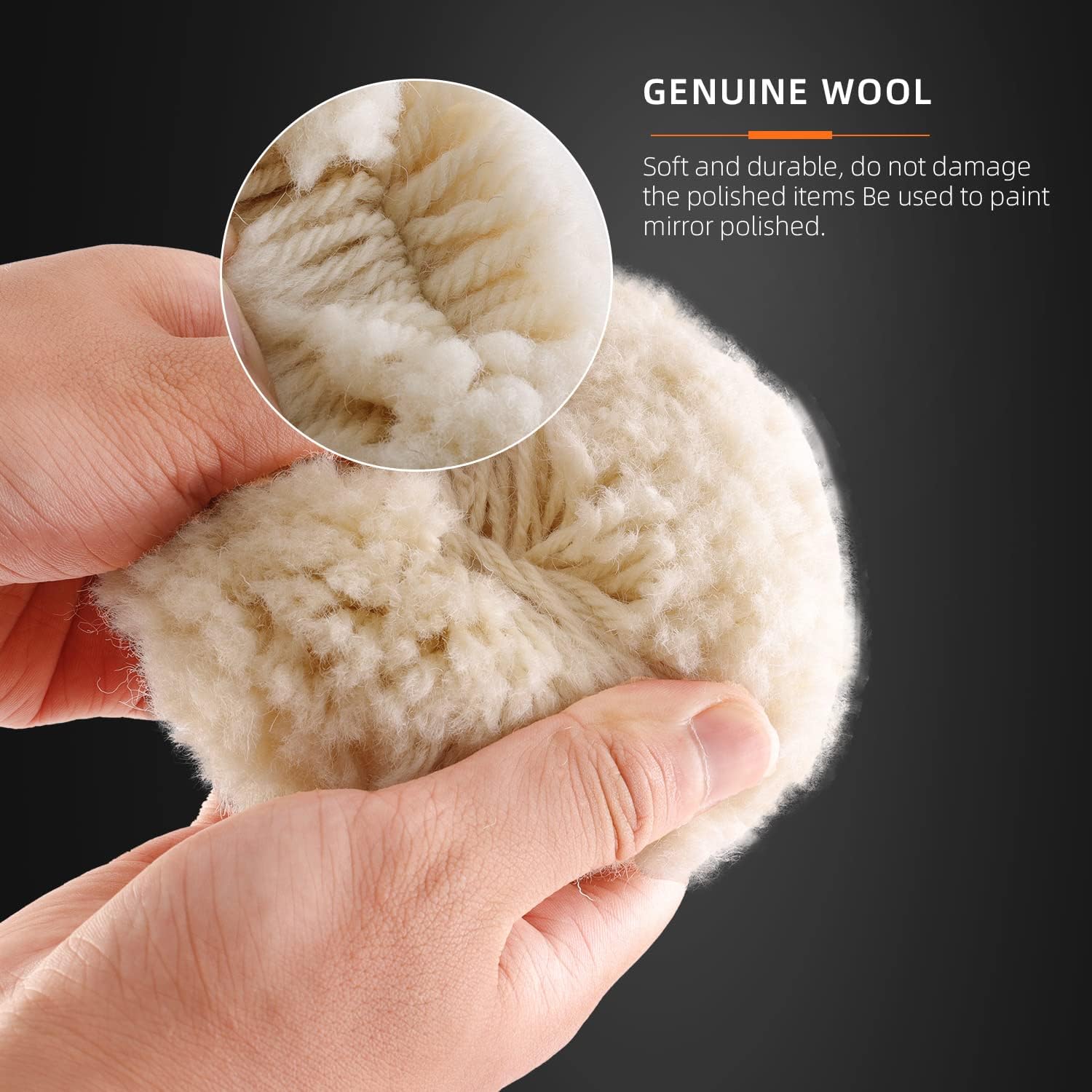 SPTA Wool Polishing Pad, 5Pcs 3"(75mm) 100% Natural Wool Buffing Pad with 1Pc Hook&Loop Backing