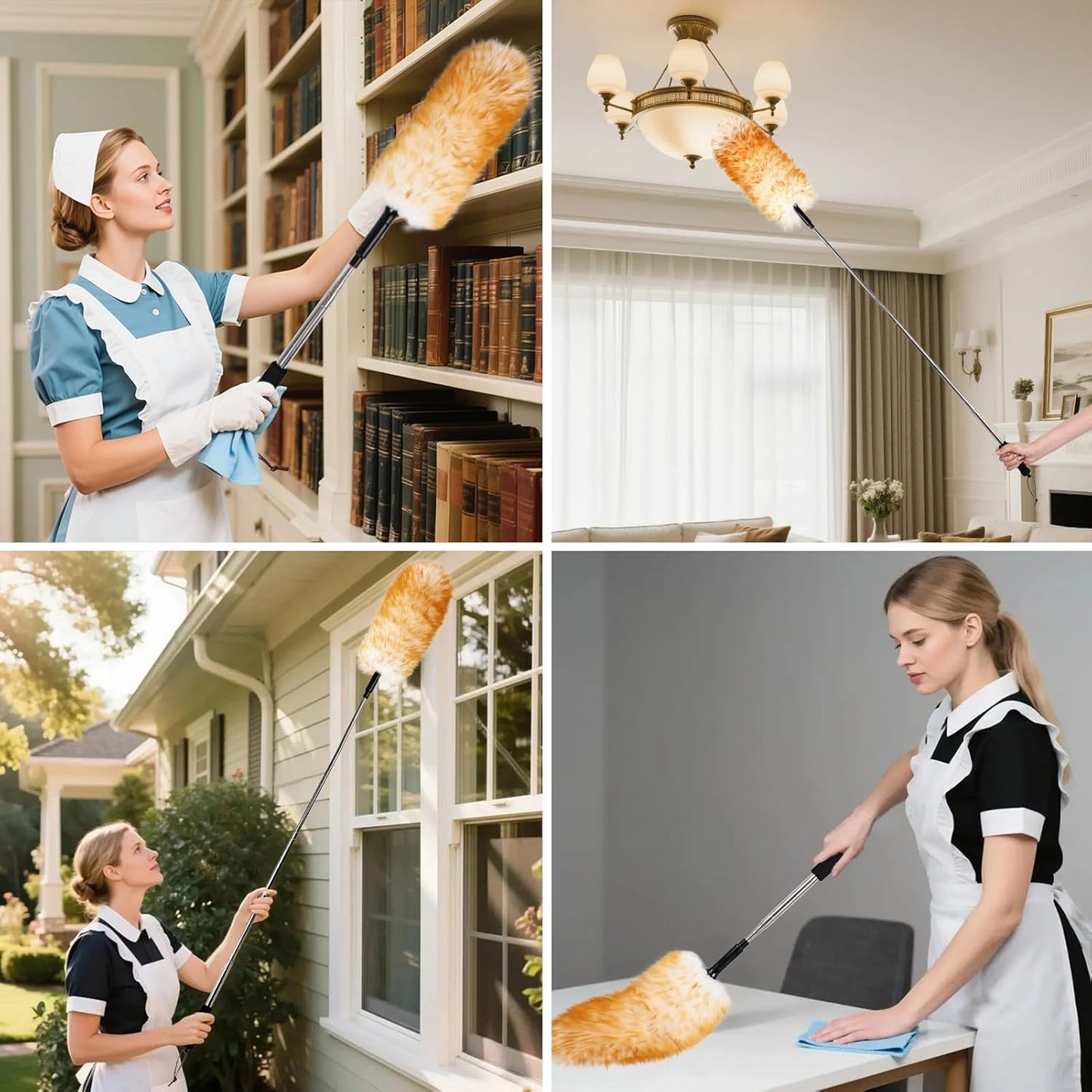 Lambswool Extendable Duster,67.7Inch Telescoping Feather Dusters with Stainless Steel Extension