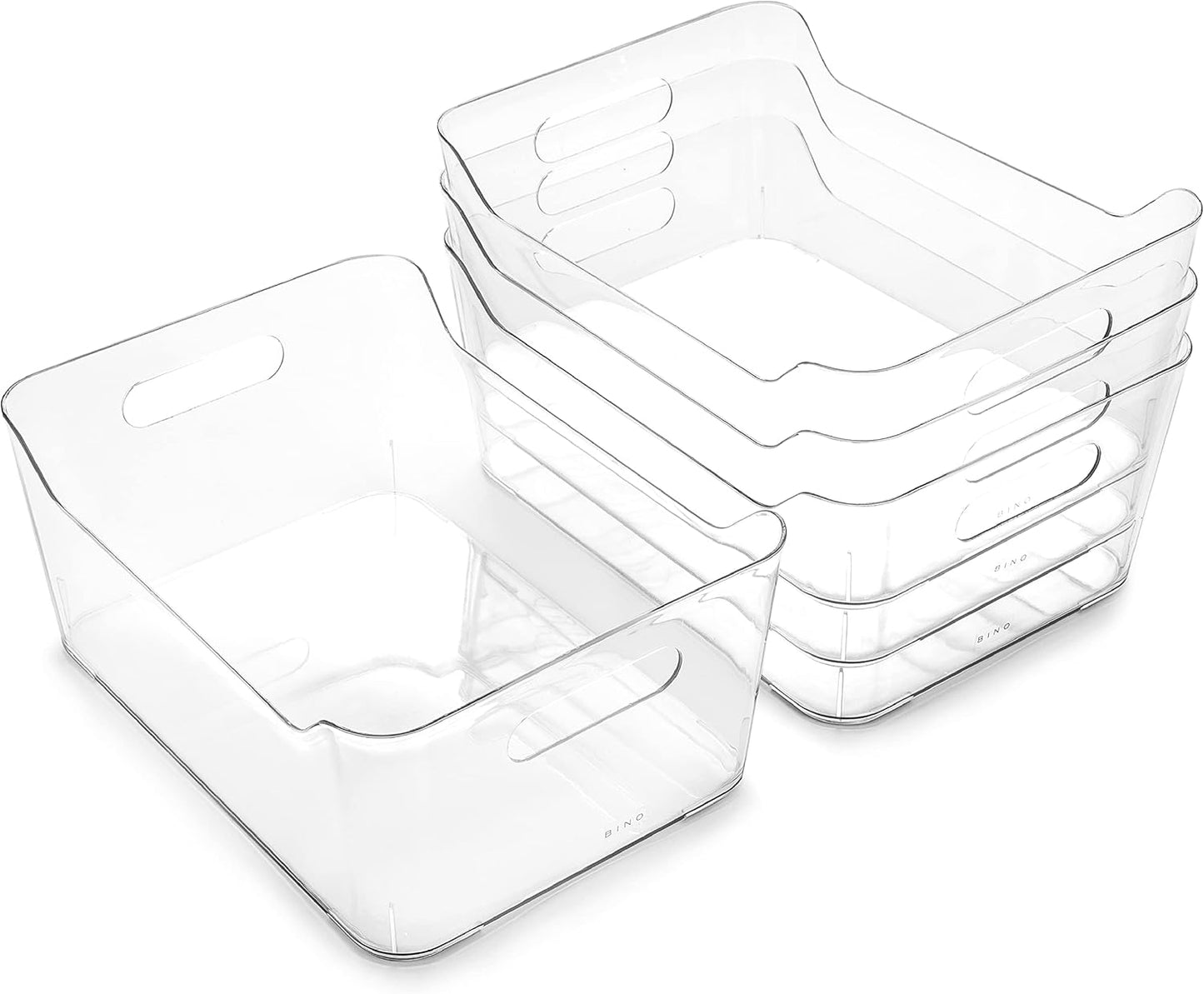 BINO | Plastic Organizer Bins, Large - 4 Pack | The SOHO Collection | Multi-Use | Pantry & Freezer