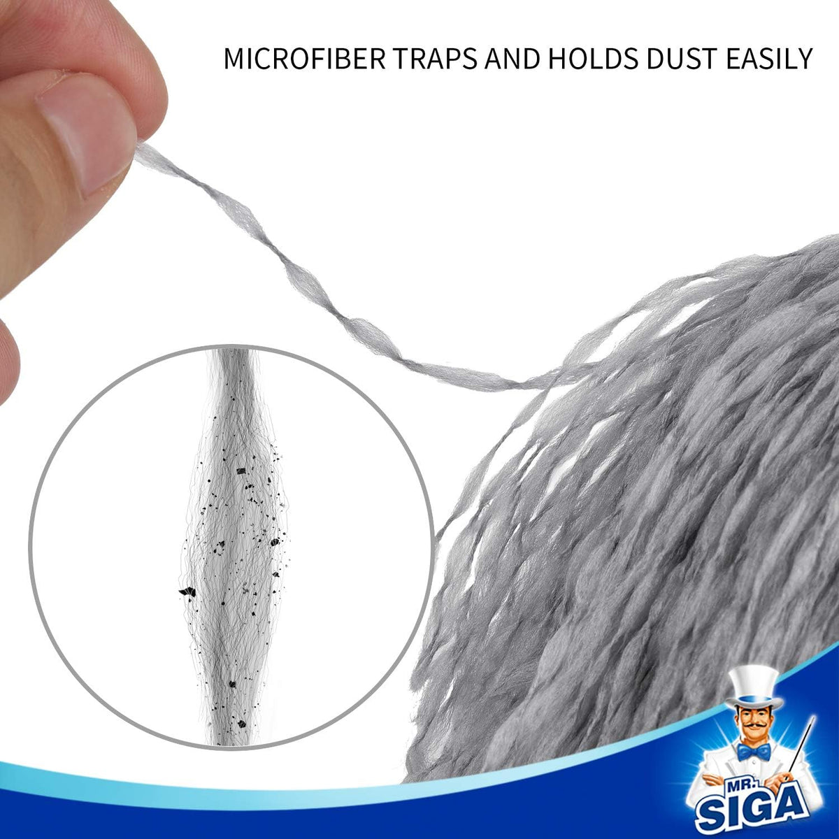 MR.SIGA Microfiber Delicate Duster, Comfortable Non Slip Handle, Detachable Washable Duster Head