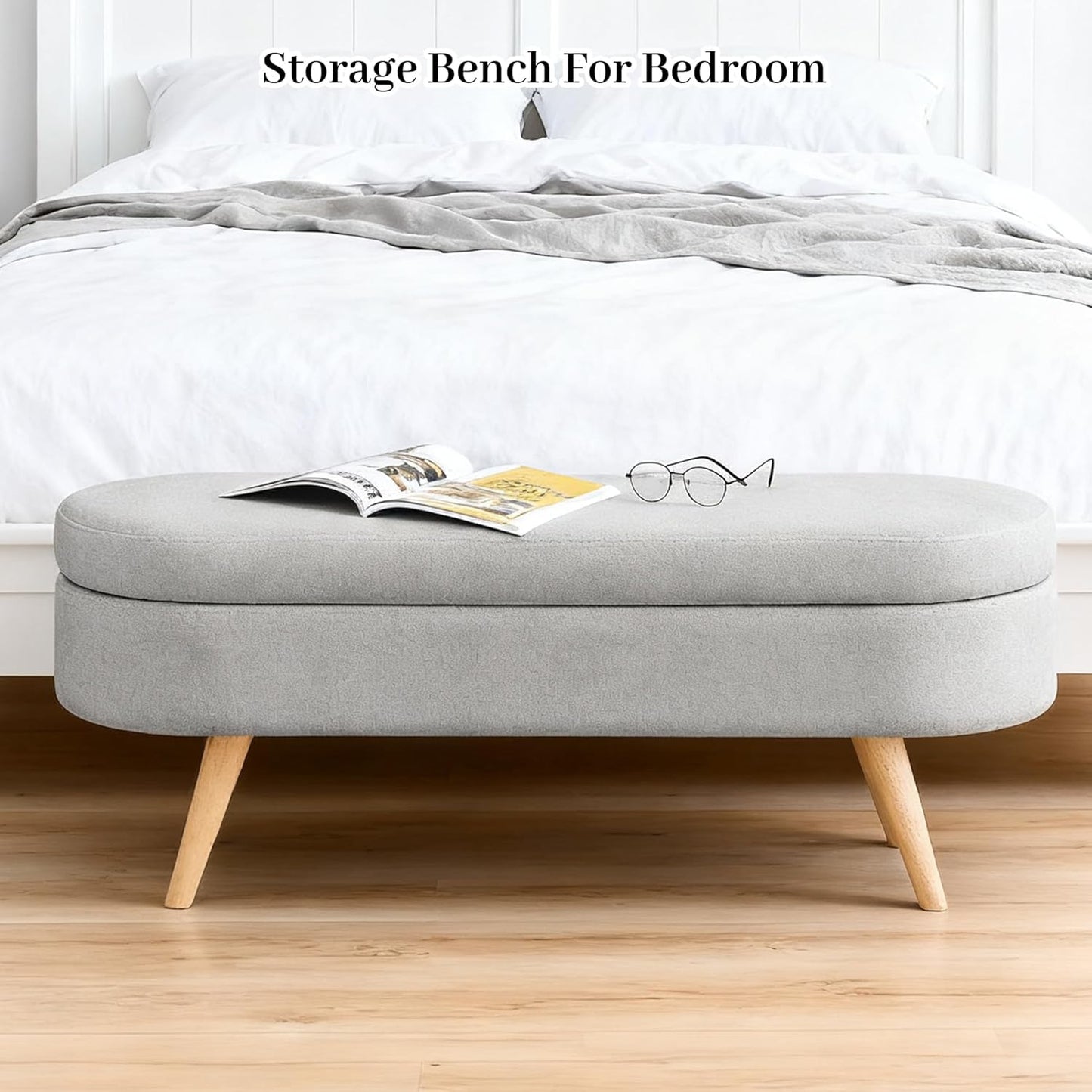 Storage Bench, 43" Storage Ottoman Bench for Bedroom, Upholstered Entryway Benches with Seating