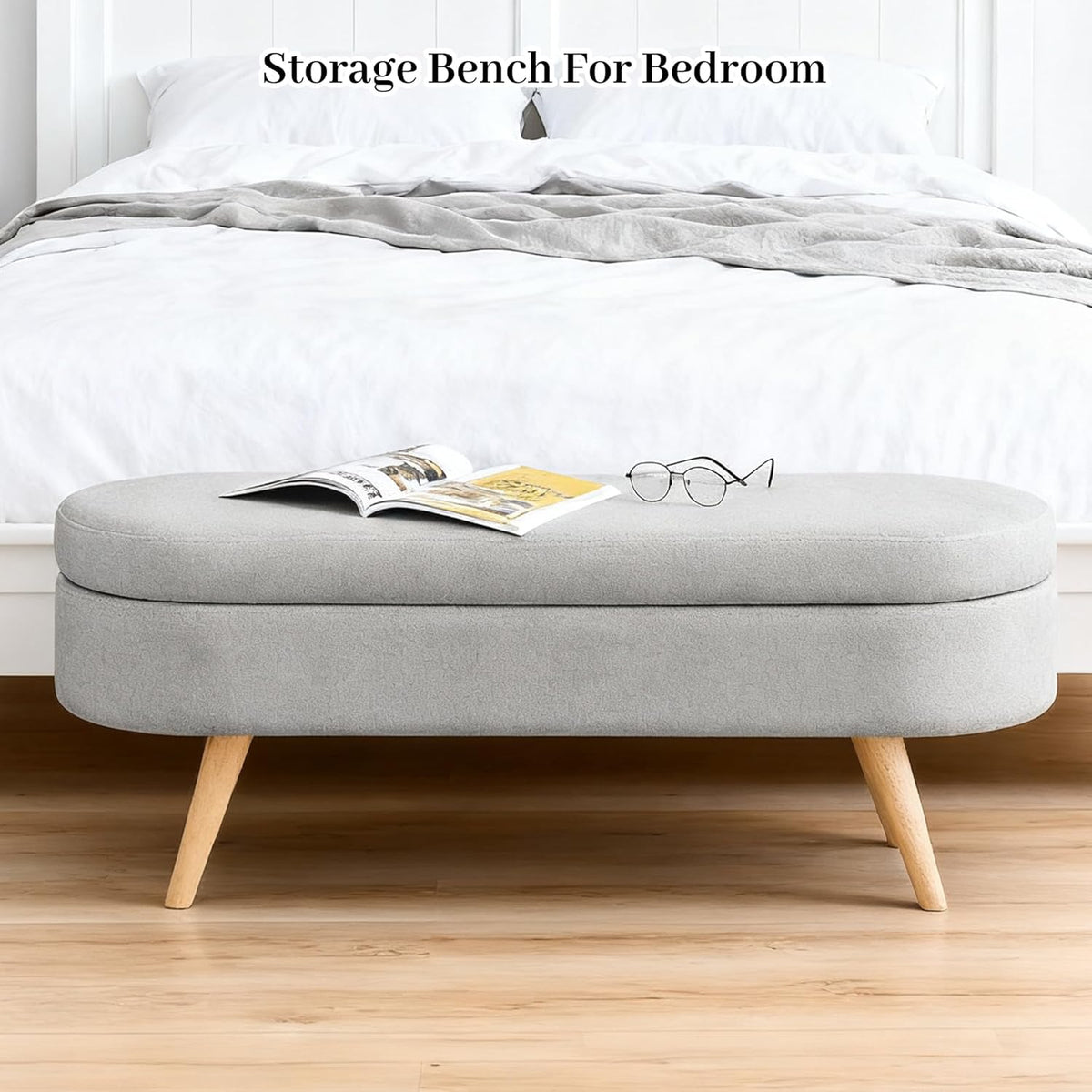 Storage Bench, 43" Storage Ottoman Bench for Bedroom, Upholstered Entryway Benches with Seating