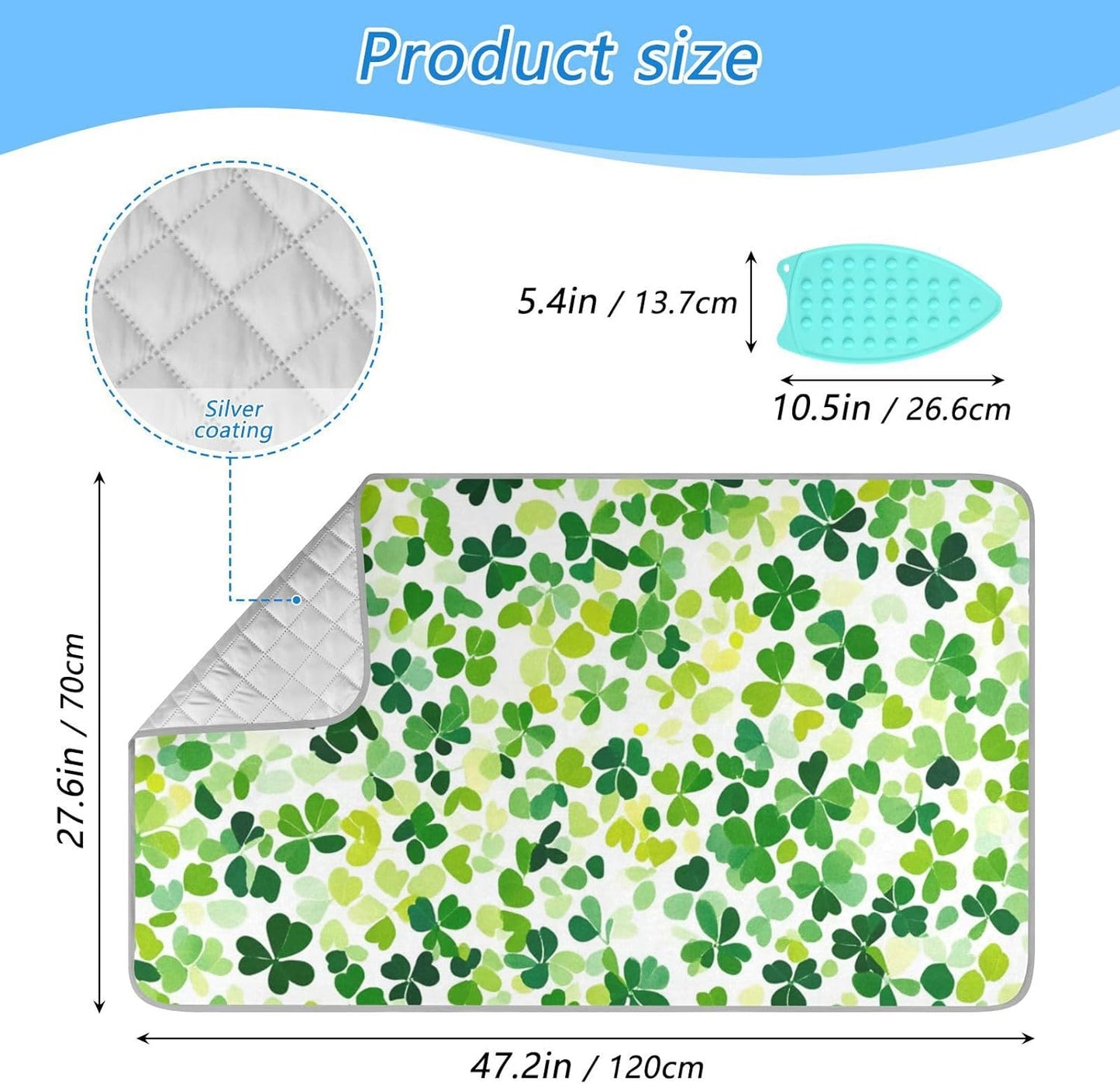 Bright Green Clover St. Patrick Ironing Mat for Table top Portable Ironing Pad Blanket for Washer
