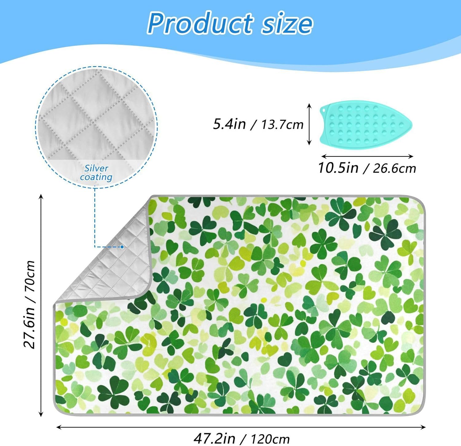 Bright Green Clover St. Patrick Ironing Mat for Table top Portable Ironing Pad Blanket for Washer