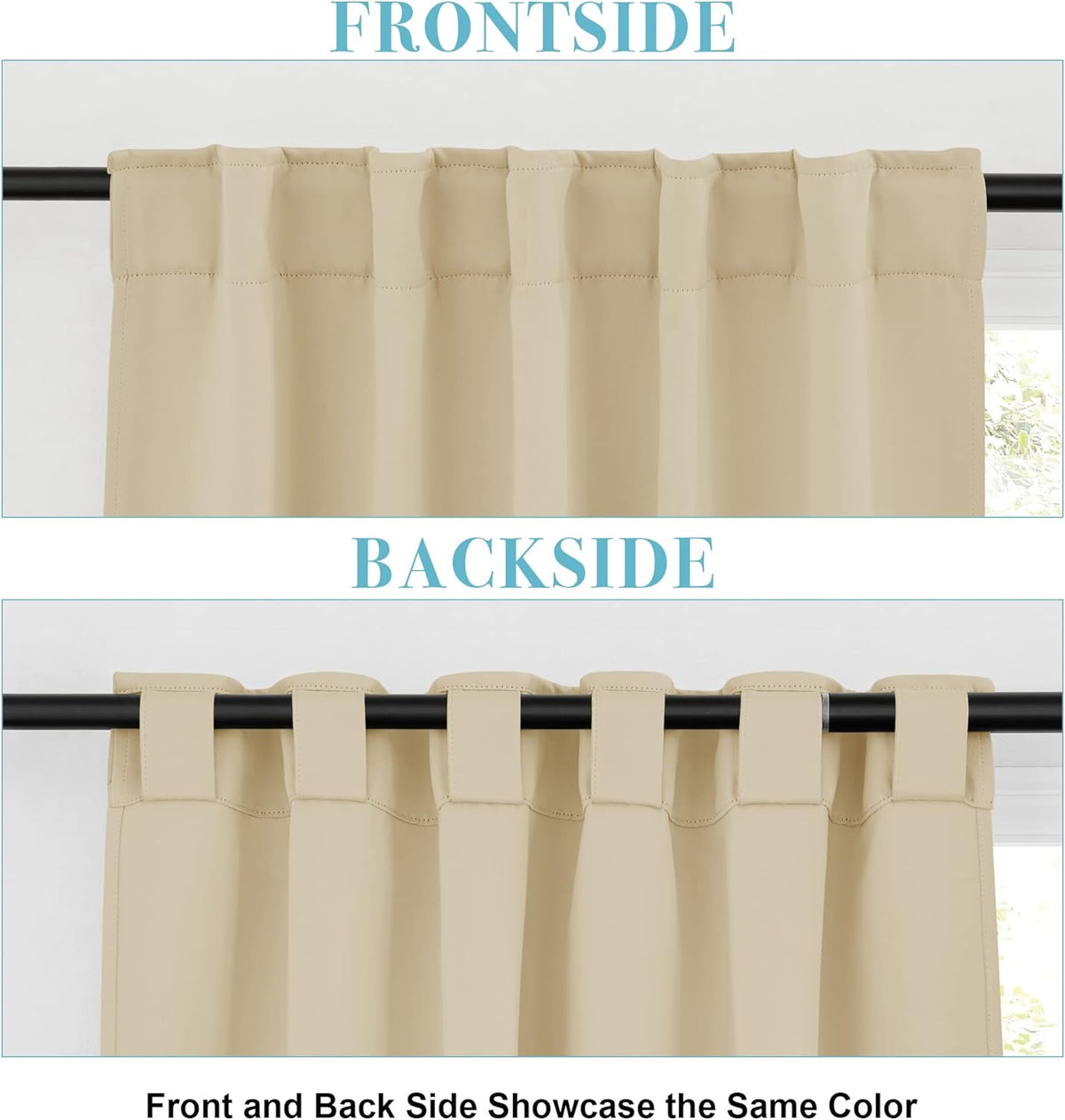 RYB HOME Room Darkening Curtains - Back Loops Solid Sunlight Block Window Decor for Nursery Bedroom