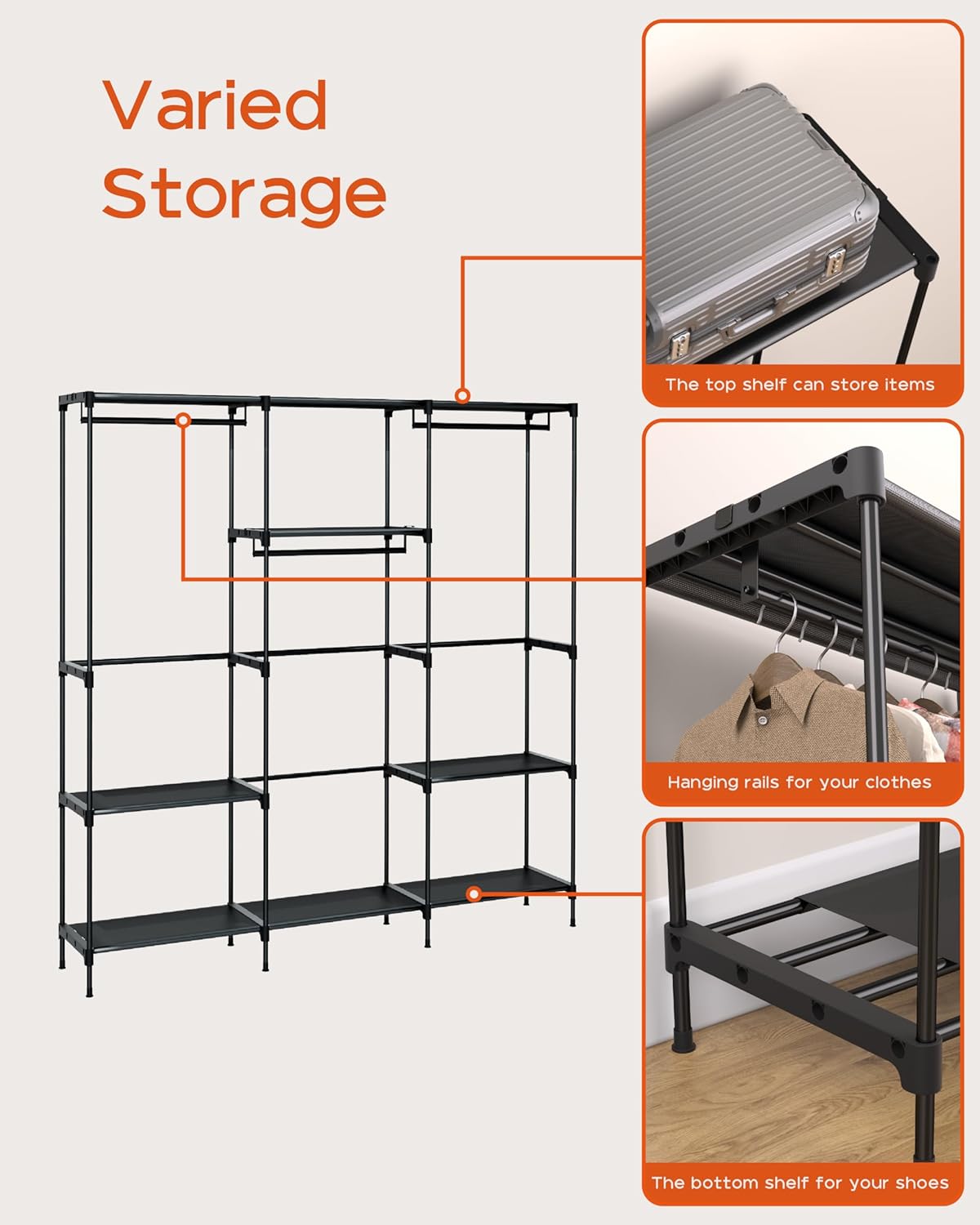 Clothes Rack, Portable Closet, 81.1 Inch Large Capacity Wardrobe Closet, Clothes Storage Organizer
