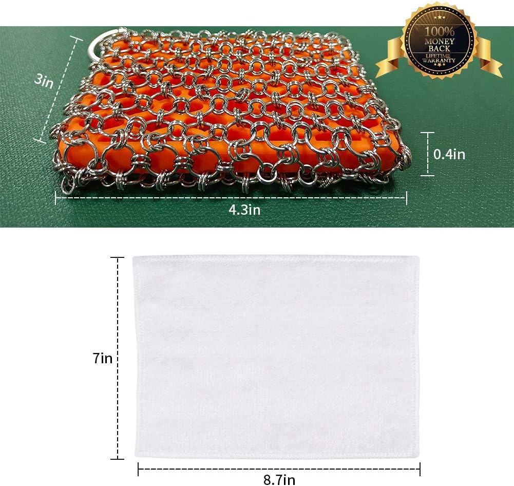 Most Flexible Cast Iron Scrubber, 316L Cast Iron Cleaner Chainmail Scrubber, Chain Scrubber for