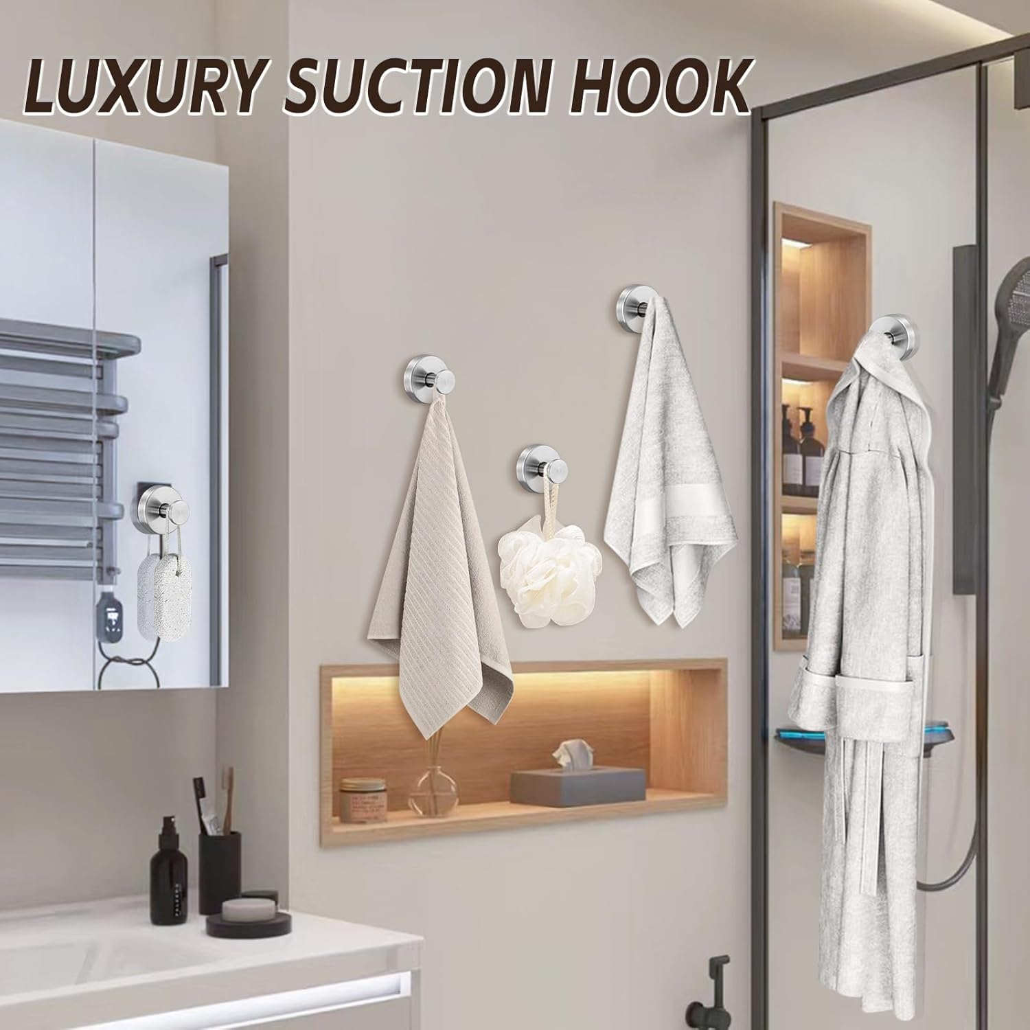 Reusable Heavy Duty Suction Cup Hooks for Kitchen/Bathroom/Shower - Wet-Proof Hooks for Towels